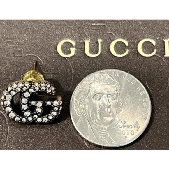 Gucci GG Gold Tone CZ Stud Earrings w/Box and Dust bag (GGXX030) - Picture 7 of 7
